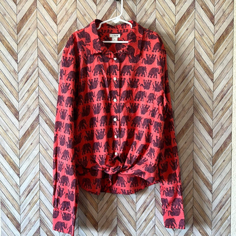 Women’s J.Crew Medium Elephant Print Knotted Tie Button Down